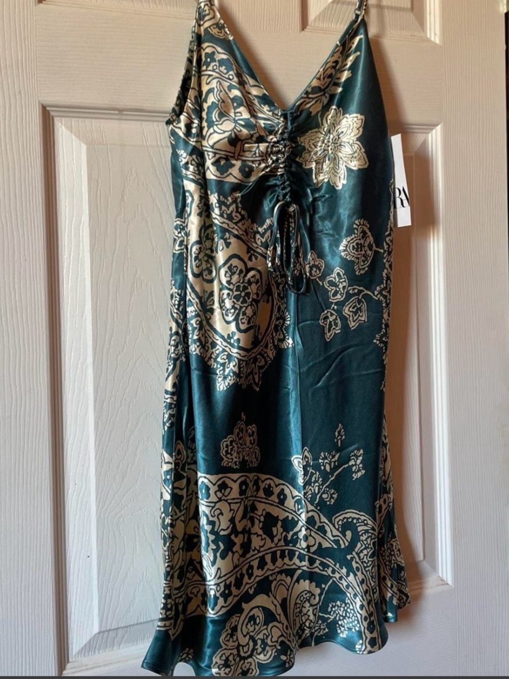 ZARA Teal and Cream Satin Slip Dress